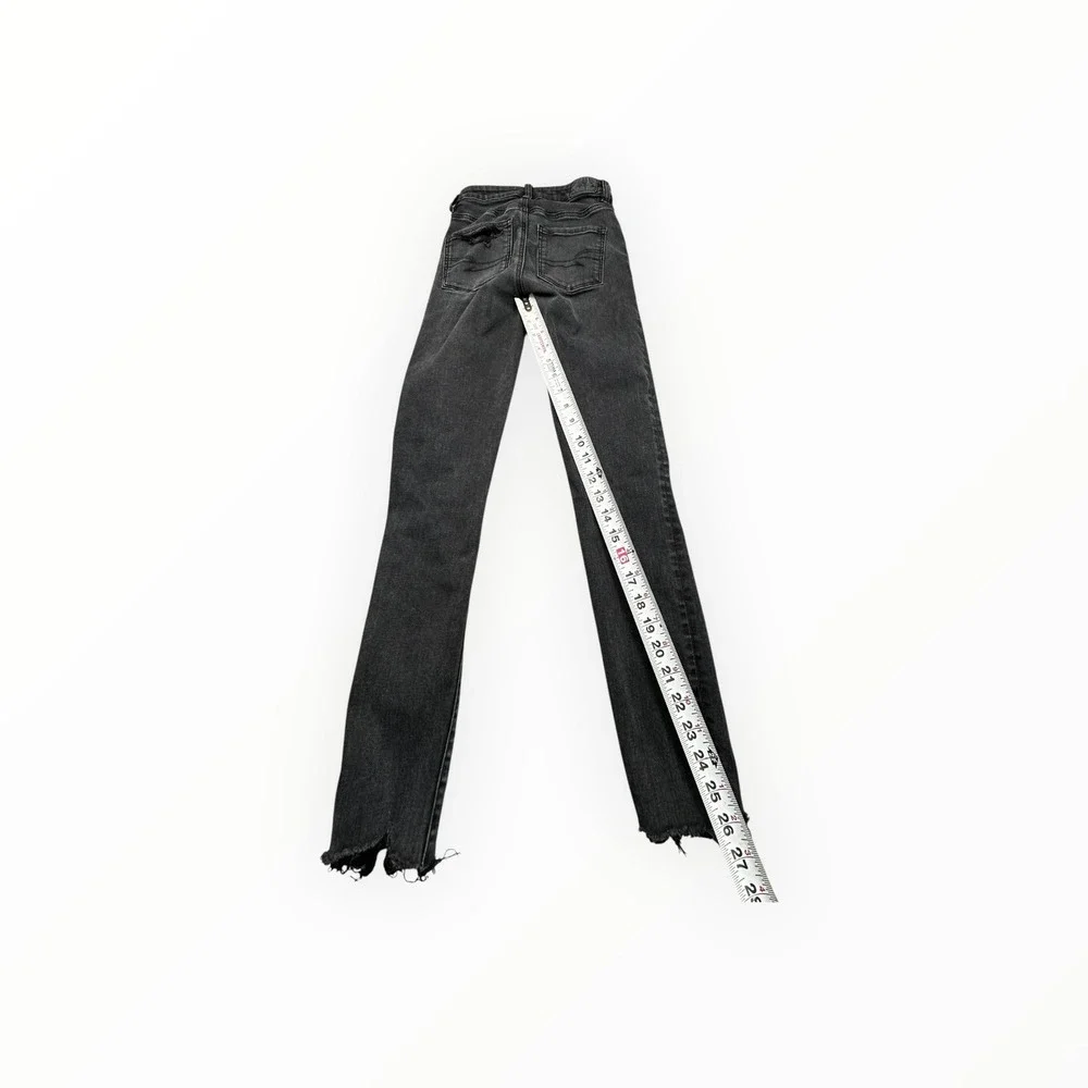 American Eagle Jegging Crop Womens 0 Black Next Level Stretch Distressed Raw Hem